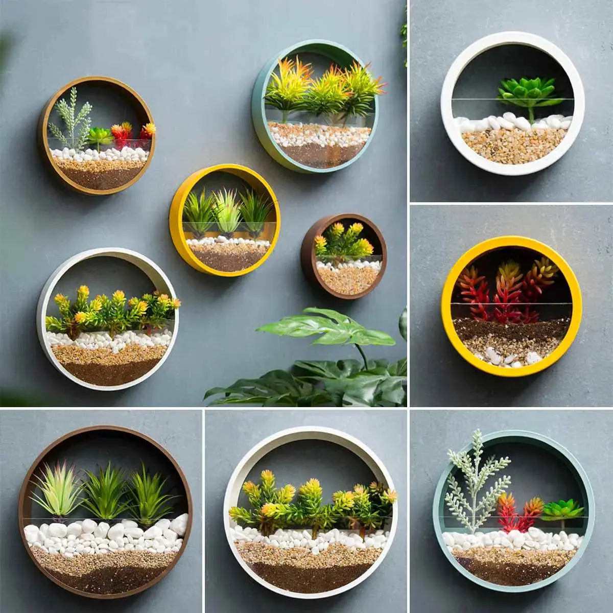 Round Iron Wall Vase Home Living Room Hanging Basket Decorative Flower Pot Wall Decor Succulent Plant Planters Art Glass Vases Shades Array