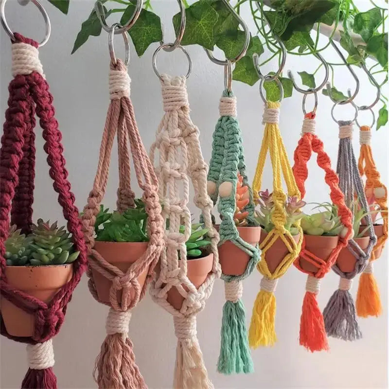 Various Colours Macrame Air Plant Holder Bohemian Style Cotton Hand Weaving Hanging Planter For Living Room Bedroom Decoration Shades Array