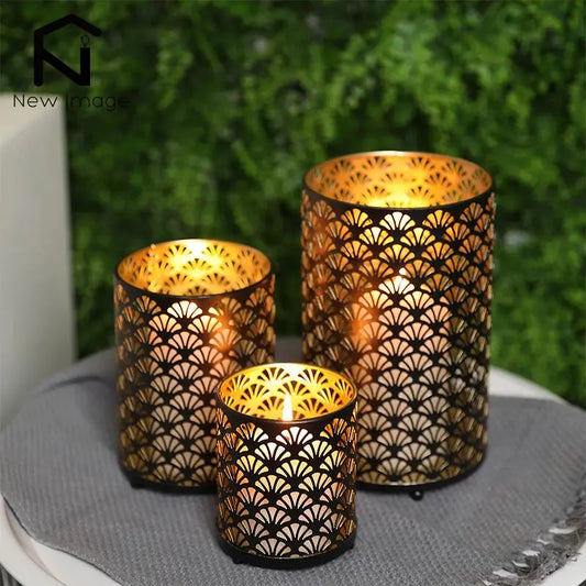 3Pcs Fan Pattern Metal Candle Holder Vintage Table Candleholder Candlestick Holders for Home Decor Wedding Party Garden 3 Size Shades Array