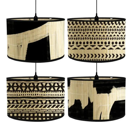 Abstract Geometry Print Lampshades Foldable Retro Bamboo Black White Lamp Shade Bedroom Living Room Decoration Pantalla Lampara ShadesArray