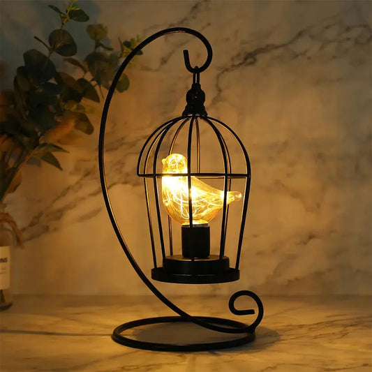 Creative Iron Birdcage Table Lamp Warm Light Vintage Lantern Bedroom Ornament Bedside Lamps Desk Light for Wedding Home Decor Shades Array