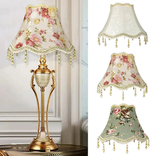 European Style Table Lamp Shade Fabric Fringe Beads Lace Wall Lamp Table Lampcover Decor Floor Lamp Dust Cover Home Decoration Shades Array
