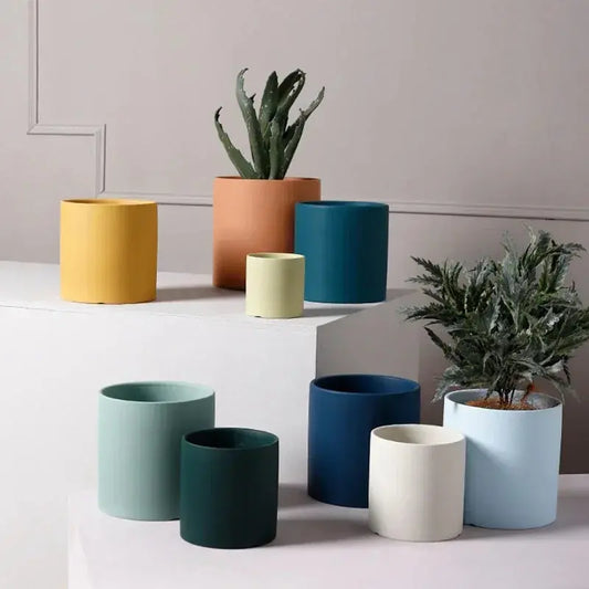 Flower Plant Pot Colorful Ceramic Flowerpot Nordic Style Succulent Planter Cylindrical Flower Pots With Hole Garden Decoration1 Shades Array
