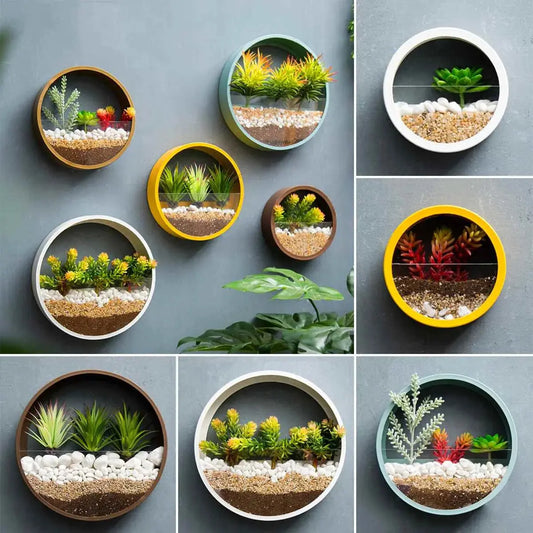 Round Iron Wall Vase Home Living Room Hanging Basket Decorative Flower Pot Wall Decor Succulent Plant Planters Art Glass Vases Shades Array