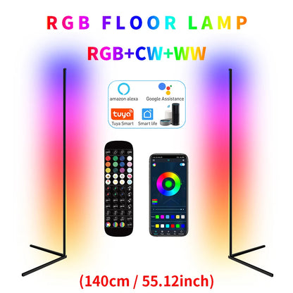 Living Room Dimmable 140cm RGB Corner Floor Lamp WIFI Smart LED Mood Light Art Home Decor Atmospheric Standing Stand Lighting Shades Array