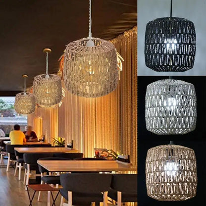 Paper Rope Woven Lampshade Bohemian Style Light Cover Pendant Fixture Rattan Hanging Pendant Lamp Shade For Table Lamp Wall Lamp Shades Array