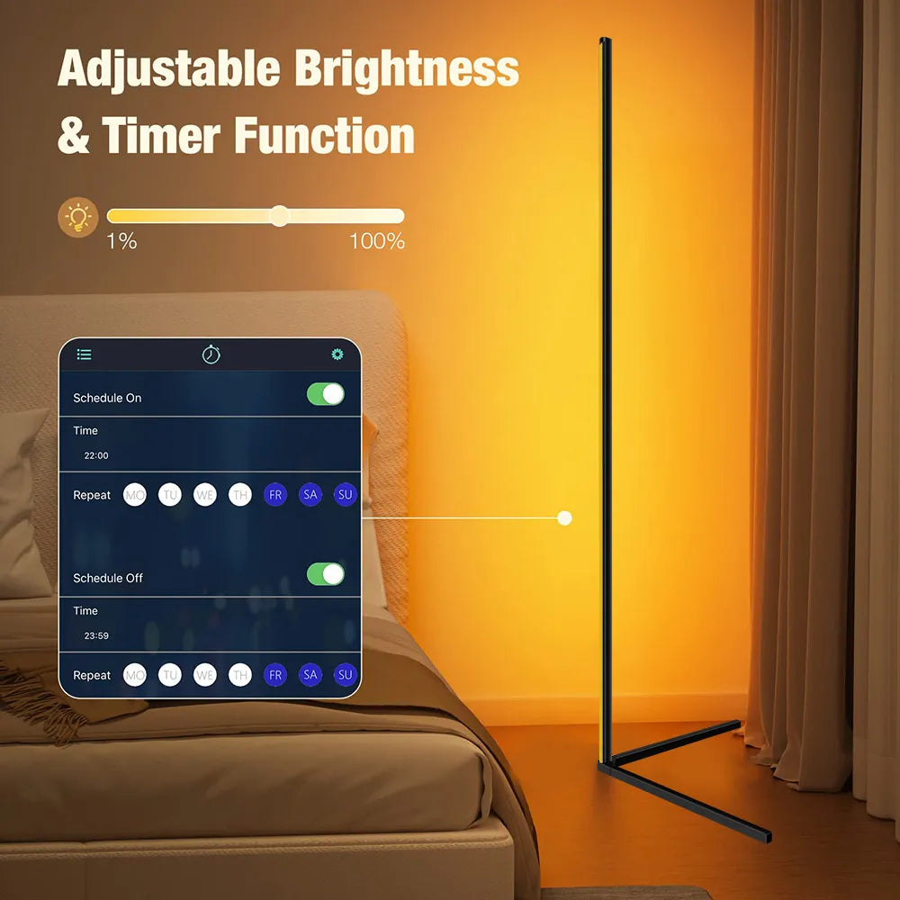 Living Room Dimmable 140cm RGB Corner Floor Lamp WIFI Smart LED Mood Light Art Home Decor Atmospheric Standing Stand Lighting Shades Array
