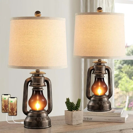 Set of 2 Bedside Farmhouse Lantern Table Lamps - Shades Array