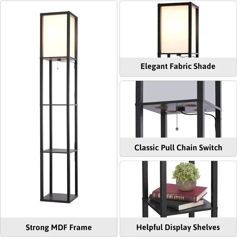 VONLUCE Floor Lamp, Etagere Standing Lamp with 3 Storage Shelves and Fabric Shade for Living Room Bedroom Office Decor, 62" Tall ShadesArray
