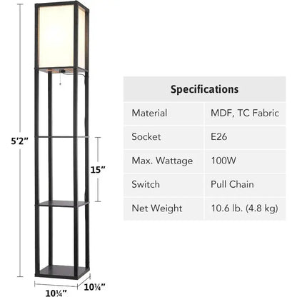 VONLUCE Floor Lamp, Etagere Standing Lamp with 3 Storage Shelves and Fabric Shade for Living Room Bedroom Office Decor, 62" Tall ShadesArray